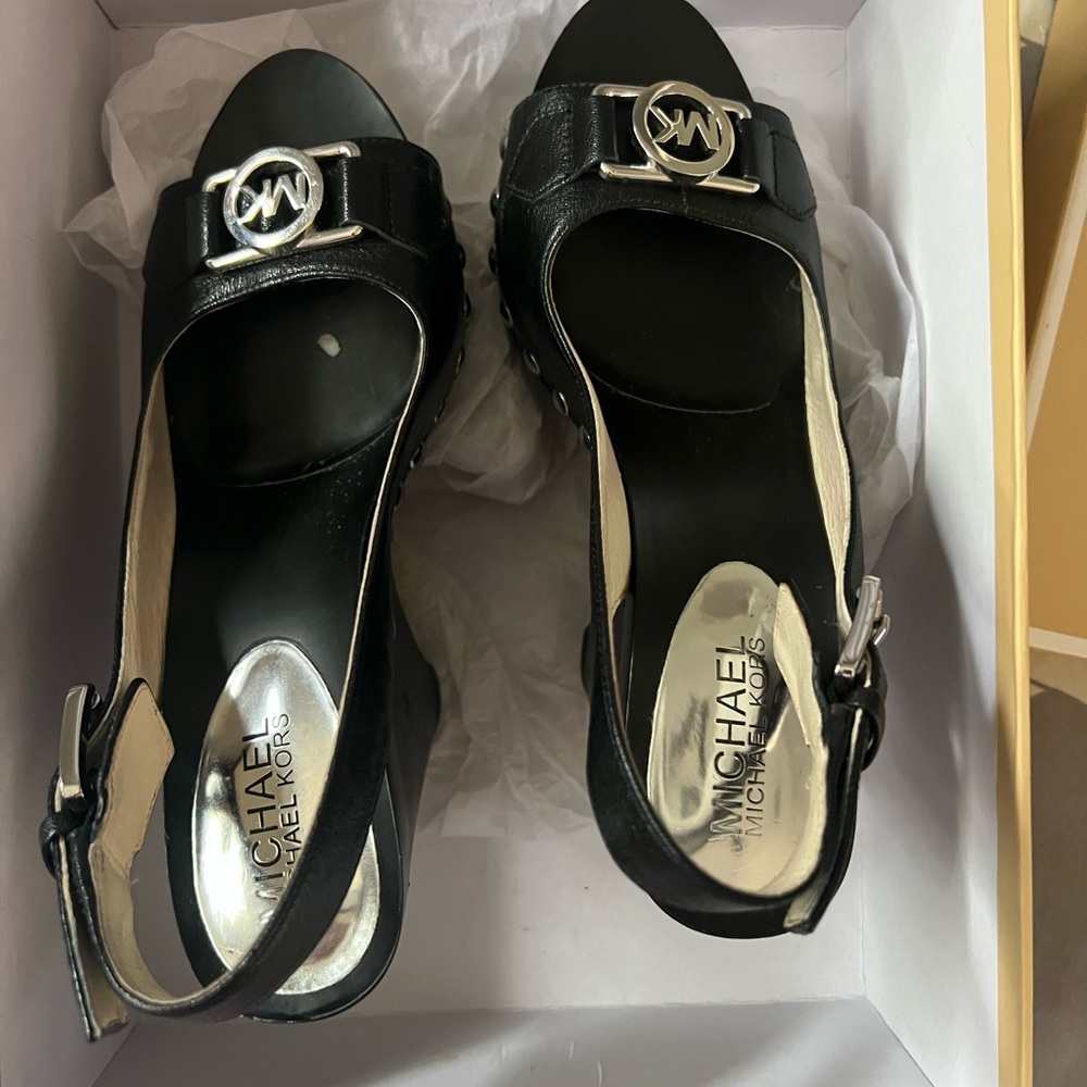 Michael Kors  Leather Wedge Size 6.5 Black sling Back